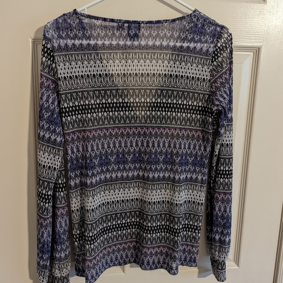 2/$20 Esprit Long Sleeve Patterned Sheer Blouse Size Large - Picture 5 of 10